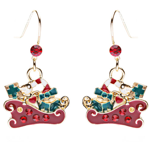 Christmas Jewelry Crystal Rhinestone Presents Gifts Sleigh Charm Earrings E641