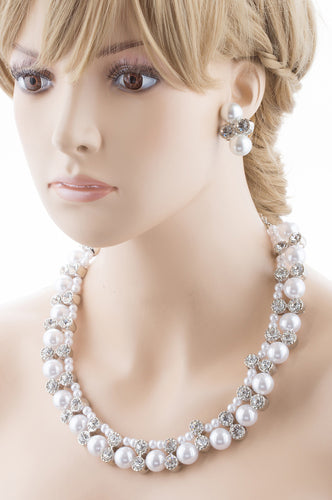Bridal Wedding Jewelry Crystal Rhinestone Elegant Faux Pearl Necklace J543 White