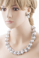 Bridal Wedding Jewelry Crystal Rhinestone Elegant Faux Pearl Necklace J543 White
