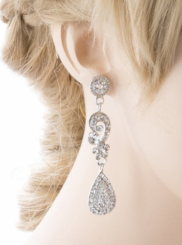 Bridal Wedding Jewelry Crystal Rhinestone Classic Teardrop Earrings E981 Silver