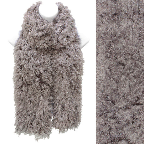 Soft Luxurious Synthetic Faux Curly Fur Long Puffy Scarf Gray Taupe
