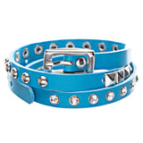 Blue 3-Effect Stud Italian Calf Leather Wrap Bracelet
