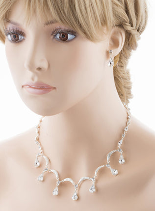Bridal Wedding Jewelry Set Crystal Rhinestone Multi Teardrops Link Silver Clear
