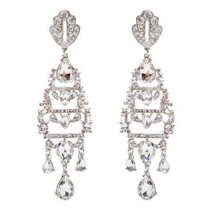 Bridal Wedding Jewelry Crystal Rhinestone Stunning Long Links Dangle Earrings