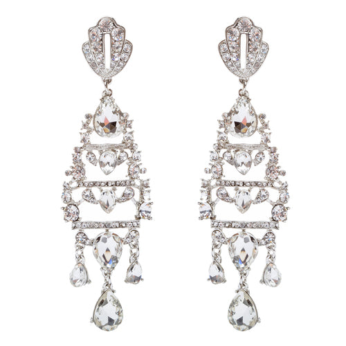 Bridal Wedding Jewelry Crystal Rhinestone Stunning Long Links Dangle Earrings - Accessoriesforever