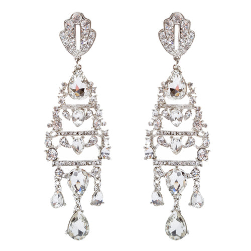 Bridal Wedding Jewelry Crystal Rhinestone Stunning Long Links Dangle Earrings