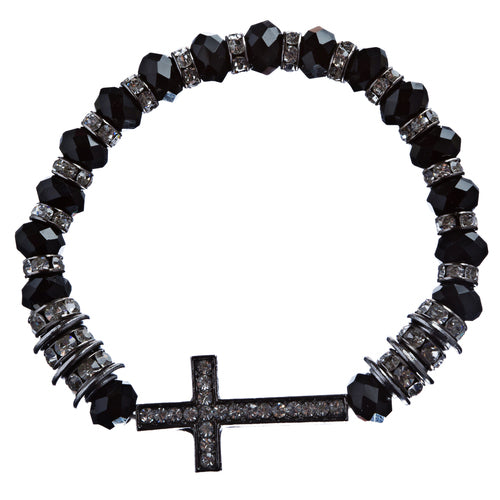 Cross Jewelry Crystal Rhinestone Trendy Design Cross Stretch Bracelet B362 Black