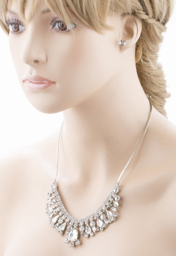 Bridal Wedding Jewelry Crystal Rhinestone Brilliant Bib Design Necklace Earrings - Accessoriesforever