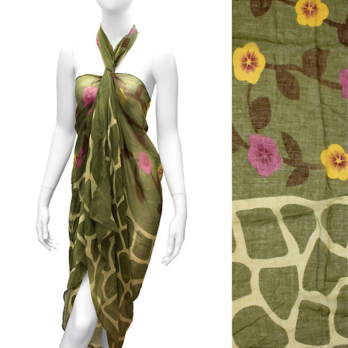 Beach Sarong Pareo Wrap Flower Animal Giraffe Green