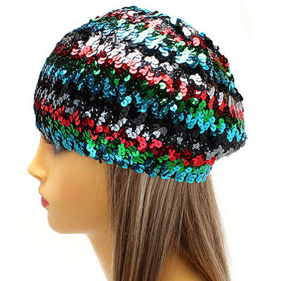 Sparkle Glitter Sequin Lightweight Fashion Beanie Hat Multi-Colored Blue