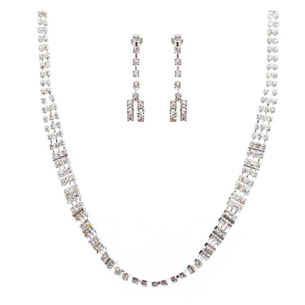 Bridal Wedding Jewelry Crystal Rhinestone Dynamic Contour Necklace J490 Silver - Accessoriesforever
