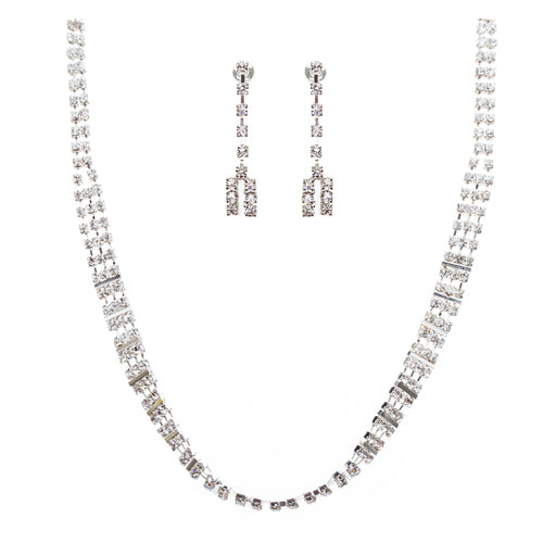 Bridal Wedding Jewelry Crystal Rhinestone Dynamic Contour Necklace J490 Silver