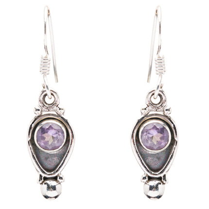 925 Sterling Silver Natural Gemstones Amethyst Dangle Earrings FJSVE2170
