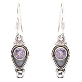 925 Sterling Silver Natural Gemstones Amethyst Dangle Earrings FJSVE2170
