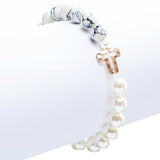 Cross Jewelry Appealing Stone Cross Stretch Link Bracelet B493 Ivory