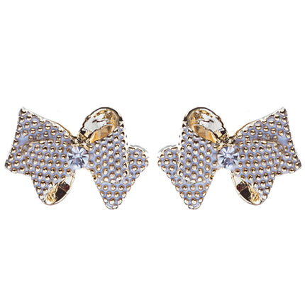 Classic Ribbon Bow Tie Design Crystal Rhinestone Pave Earrings E505 Gold White
