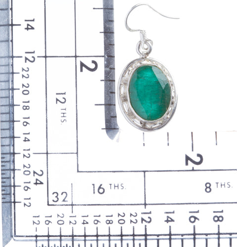 925 Sterling Silver Natural Gemstones Emerald Dangle Earrings FJSVE2172
