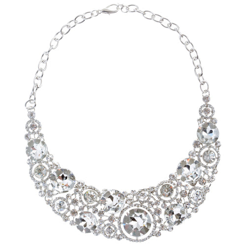 Bridal Wedding Jewelry Crystal Rhinestone Spellbinding Bib Necklace J506 Silver
