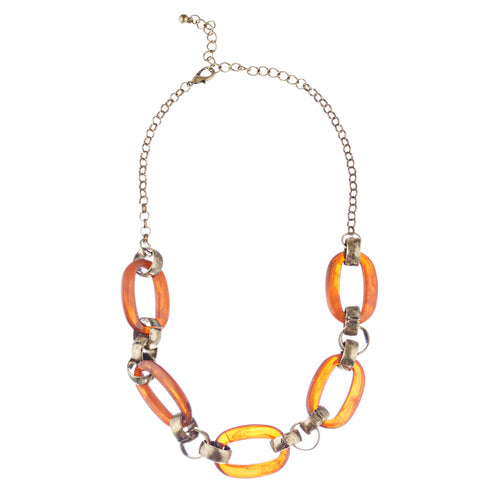 Fashion Links Pattern Design Statement Necklace Earrings Set JN283 Brown