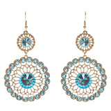 Vintage Crystal Circle Drop Rope Edge Earrings Blue