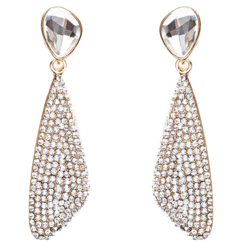 Bridal Wedding Jewelry Crystal Rhinestone Gorgeous Dangle Drop Design E785 Gold - Accessoriesforever
