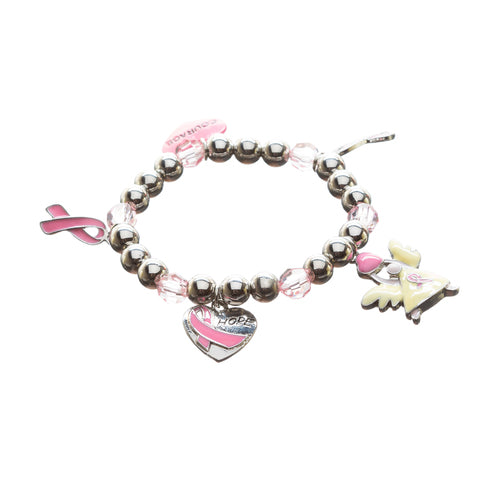 Pink Ribbon Breast Cancer Awareness Jewelry Heart Hope Angel Stretch Bracelet