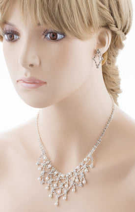 Bridal Wedding Jewelry Set Crystal Rhinestone Pearl WT - Accessoriesforever