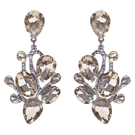 Beautiful Shiny Dazzling Multi Shapes Glass Stones Dangle Earrings E757 Brown