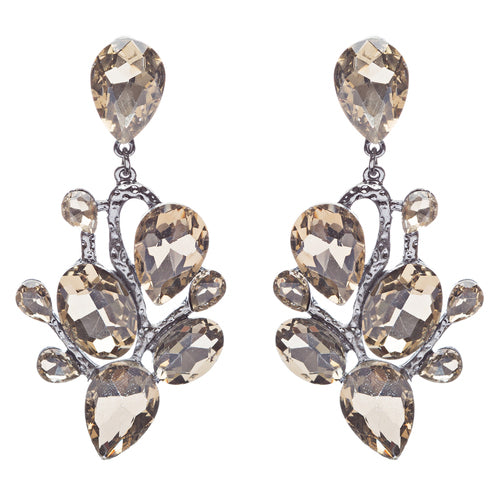 Beautiful Shiny Dazzling Multi Shapes Glass Stones Dangle Earrings E757 Brown