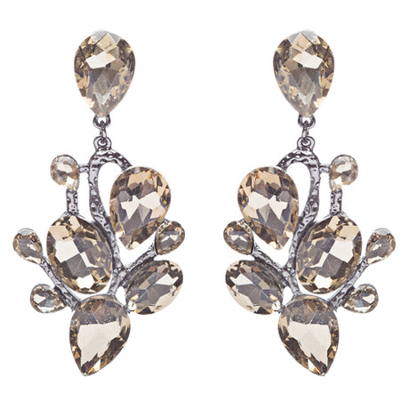Beautiful Shiny Dazzling Multi Shapes Glass Stones Dangle Earrings E757 Brown