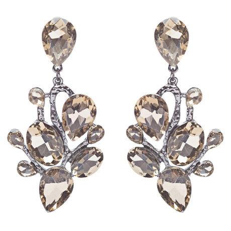 Beautiful Shiny Dazzling Multi Shapes Glass Stones Dangle Earrings E757 Brown