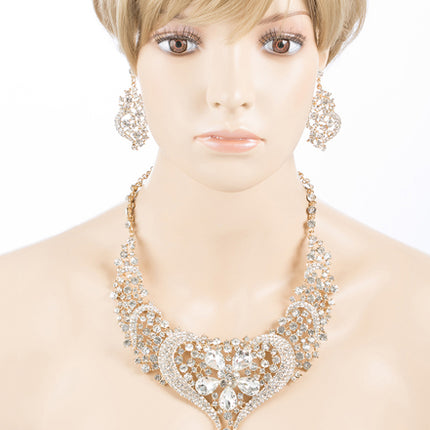 Bridal Wedding Jewelry Crystal Rhinestone Complex Design Necklace Set J539 Gold - Accessoriesforever