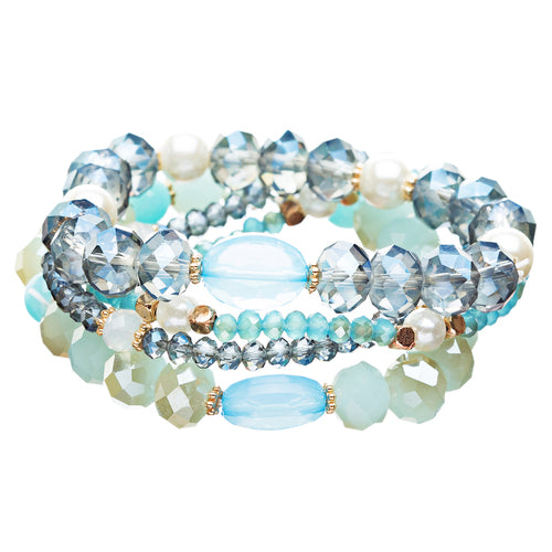 Modern Fashion Crystal Rhinestone Stylish Beaded Stretch Bracelet B420 Blue