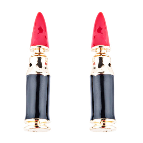 Fun Fashion Stylish Lipstick Back Closure Design Enamel Stud Earrings Red Gold