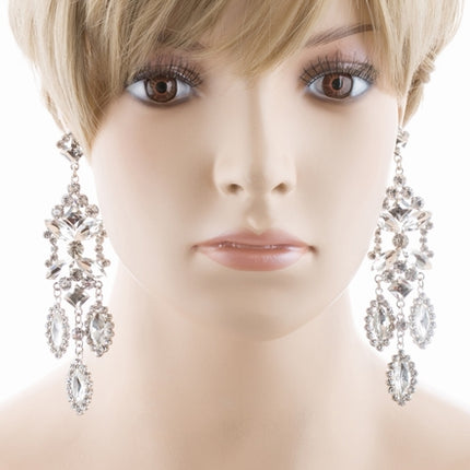 Bridal Wedding Jewelry Crystal Rhinestone Shine Dazzle Long Dangle Earrings - Accessoriesforever