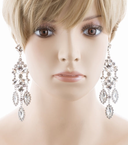 Bridal Wedding Jewelry Crystal Rhinestone Shine Dazzle Long Dangle Earrings - Accessoriesforever