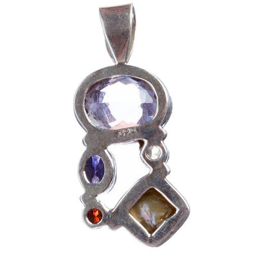 925 Sterling Silver Natural Gemstones Abalone Amethyst Pendant FJSVP2041