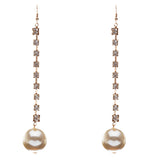 Bridal Wedding Jewelry Crystal Rhinestone Pearl Linear Drop Long Earrings Silver