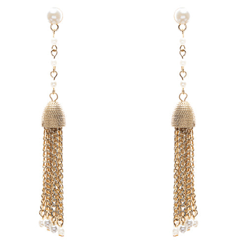 Bridal Wedding Jewelry Beautiful Faux Pearl Chandelier Dangle Earrings E809 Gold - Accessoriesforever