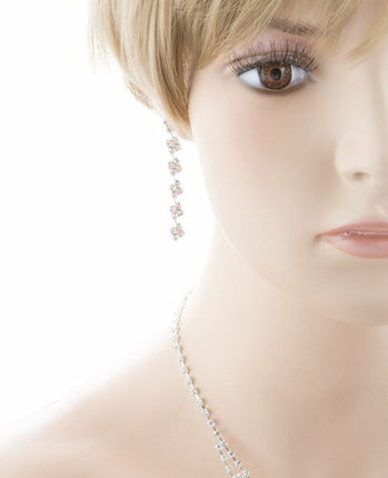 Bridal Wedding Jewelry Crystal Rhinestone Layered Links Necklace Set J664 Silver - Accessoriesforever