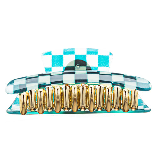 Woman Fashion Hair Claw Clip Lucite Checker Green NEW - Accessoriesforever