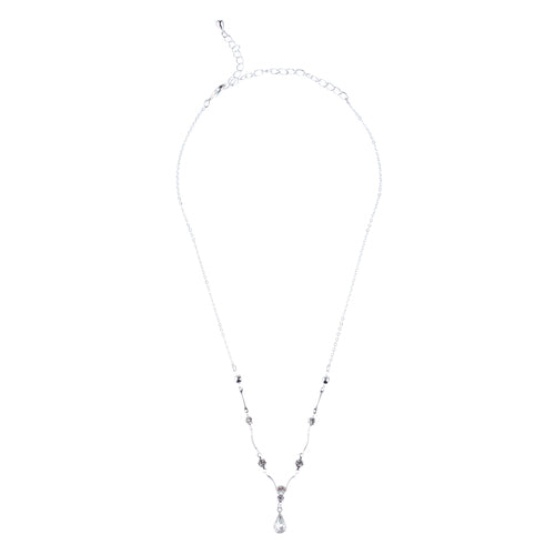 Bridal Wedding Jewelry Set Crystal Rhinestone Classy Y Drop Necklace Silver - Accessoriesforever
