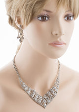 Bridal Wedding Jewelry Set Crystal Rhinestone Bubbly V Drop Necklace