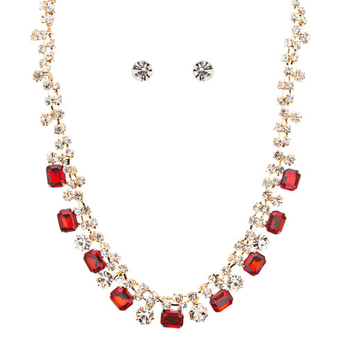 Sparkle Crystal Rhinestone Jewelry Set Beautiful Pattern Necklace J527 Red