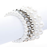 Bridal Wedding Jewelry Crystal Rhinestone Pearl Multi Strands Set Silver Ivory