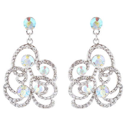 Bridal Wedding Jewelry Set Crystal Rhinestone Chunky Floral Necklace Silver AB - Accessoriesforever