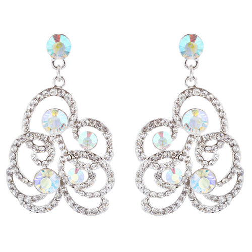 Bridal Wedding Jewelry Set Crystal Rhinestone Chunky Floral Necklace Silver AB