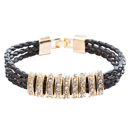 Simple Style Rope Cord Crystal Rhinestone Fashion Bracelet B458 Black Gold