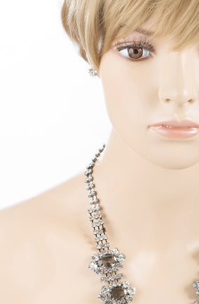 Bridal Wedding Jewelry Crystal Rhinestone Sophisticated Layout Necklace J529Gray - Accessoriesforever