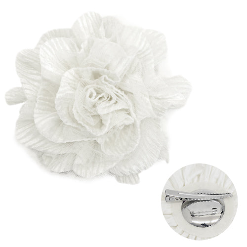 2-Way Velvet Big Flower Corsage Brooch Hair Pin White